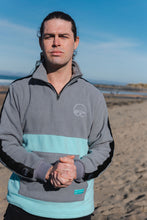 Load image into Gallery viewer, 'Gaoth na Mara' fleece half-zip (grey and aquamarine)
