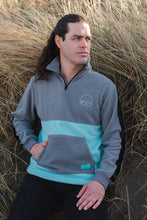Load image into Gallery viewer, 'Gaoth na Mara' fleece half-zip (grey and aquamarine)
