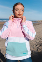 Load image into Gallery viewer, &#39;Gaoth na Mara&#39; fleece half-zip (pink, white and aquamarine)
